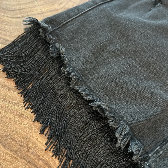 Express Straight Mini mid rise jean skirt with fringe - Picture 9 of 15